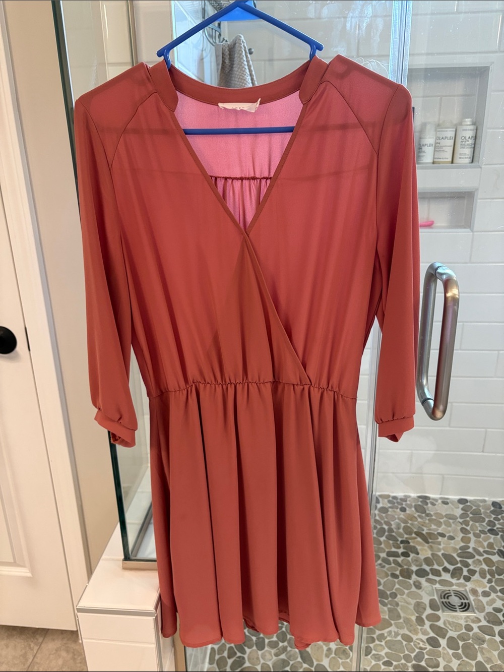 Lush Terracotta Long-Sleeve Wrap Dress